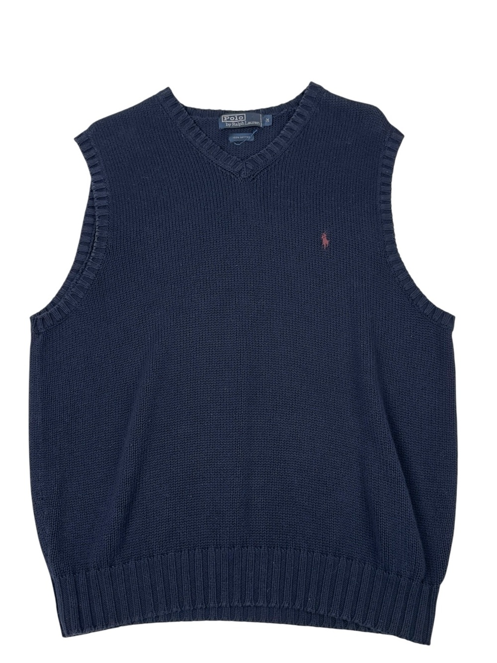 Vintage Polo Ralph Lauren Navy Blue V-Neck Knit Sleeveless Sweater Vest Size M